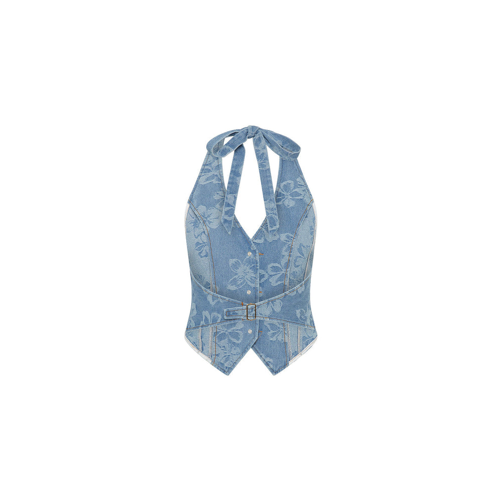 Halter Open Back Vest - Dixie Denim