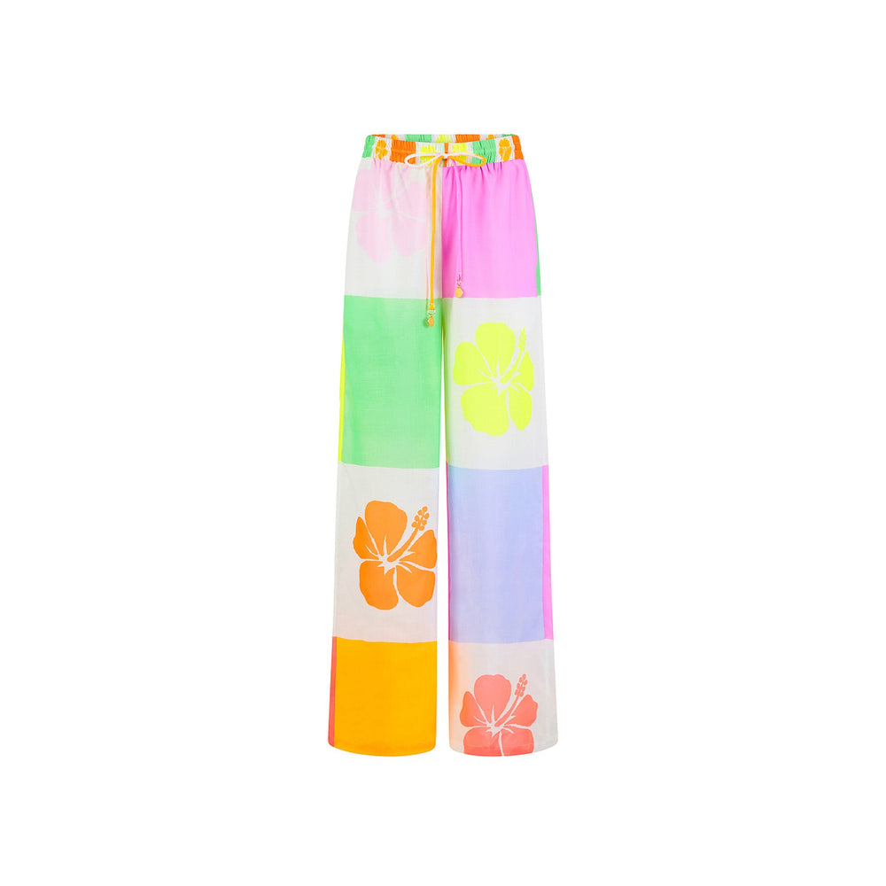 Relaxed Drawstring Pants - Hibiscus Rainbow