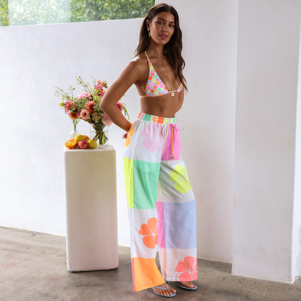Relaxed Drawstring Pants - Hibiscus Rainbow