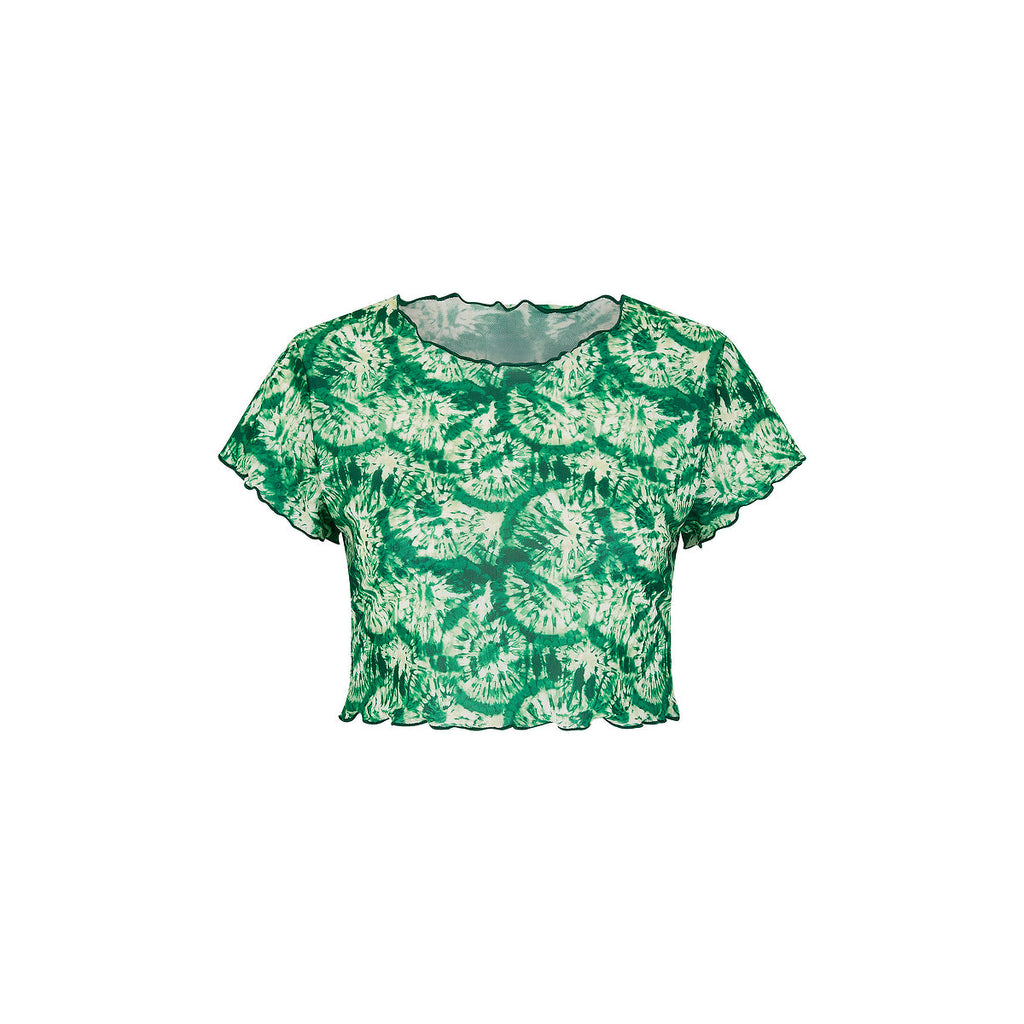 Lettuce Mesh Cropped Tee - Emerald Tides