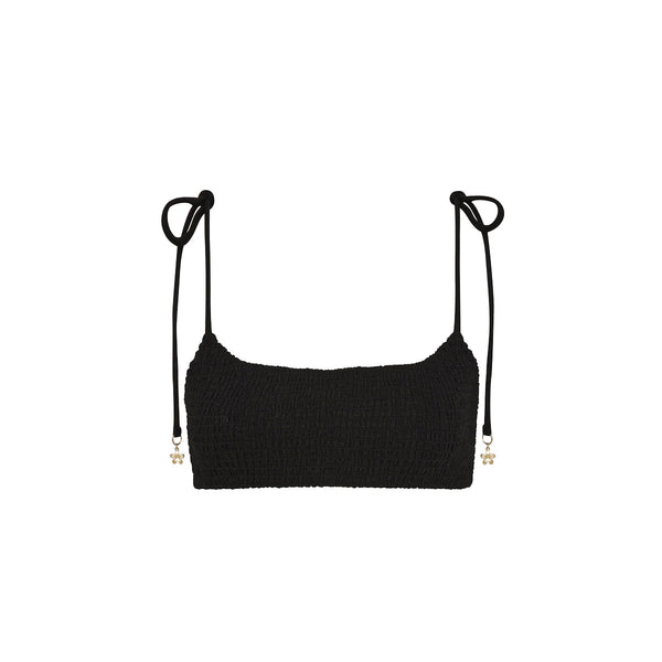 Simple Shirred Tie Crop - Natural Black
