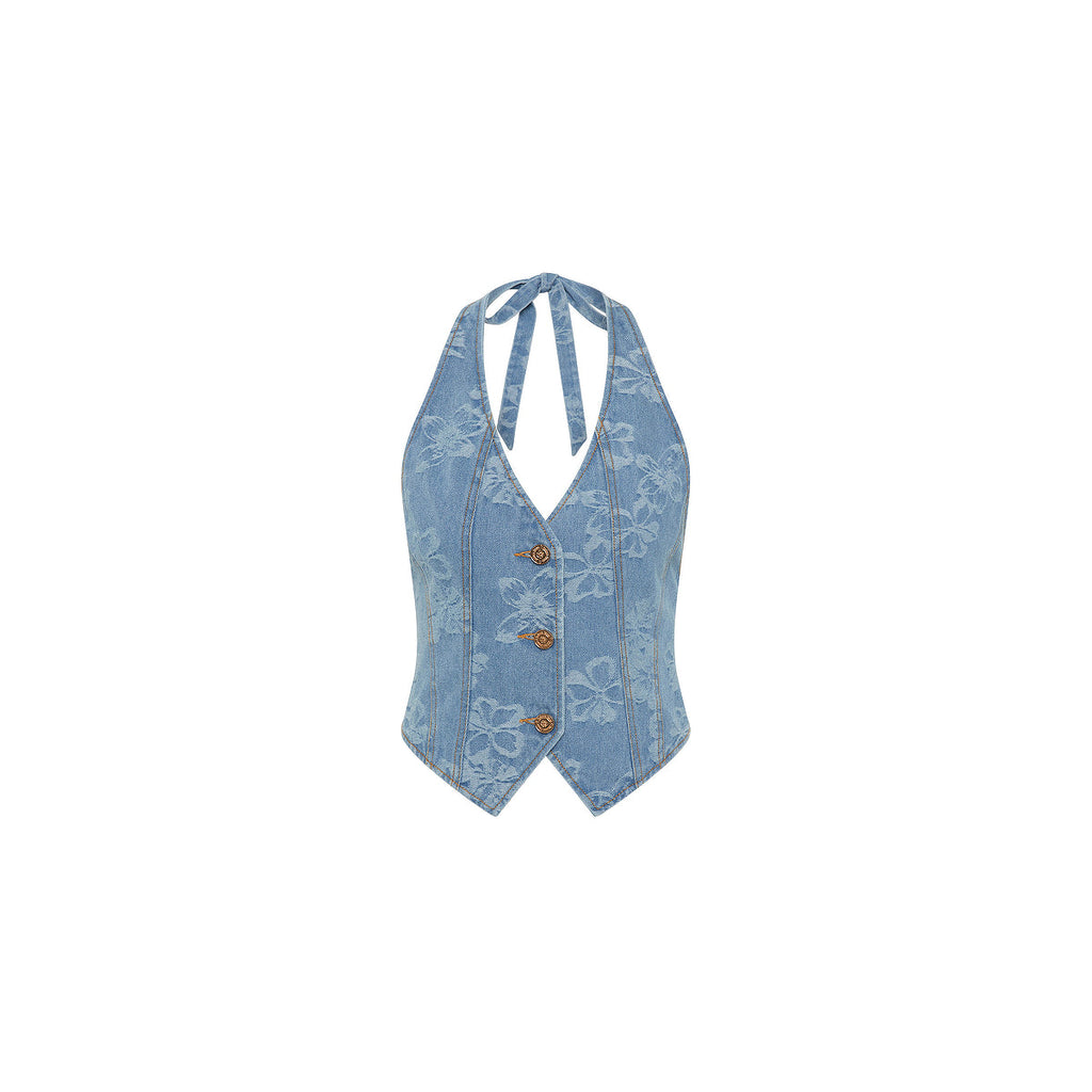 Halter Open Back Vest - Dixie Denim