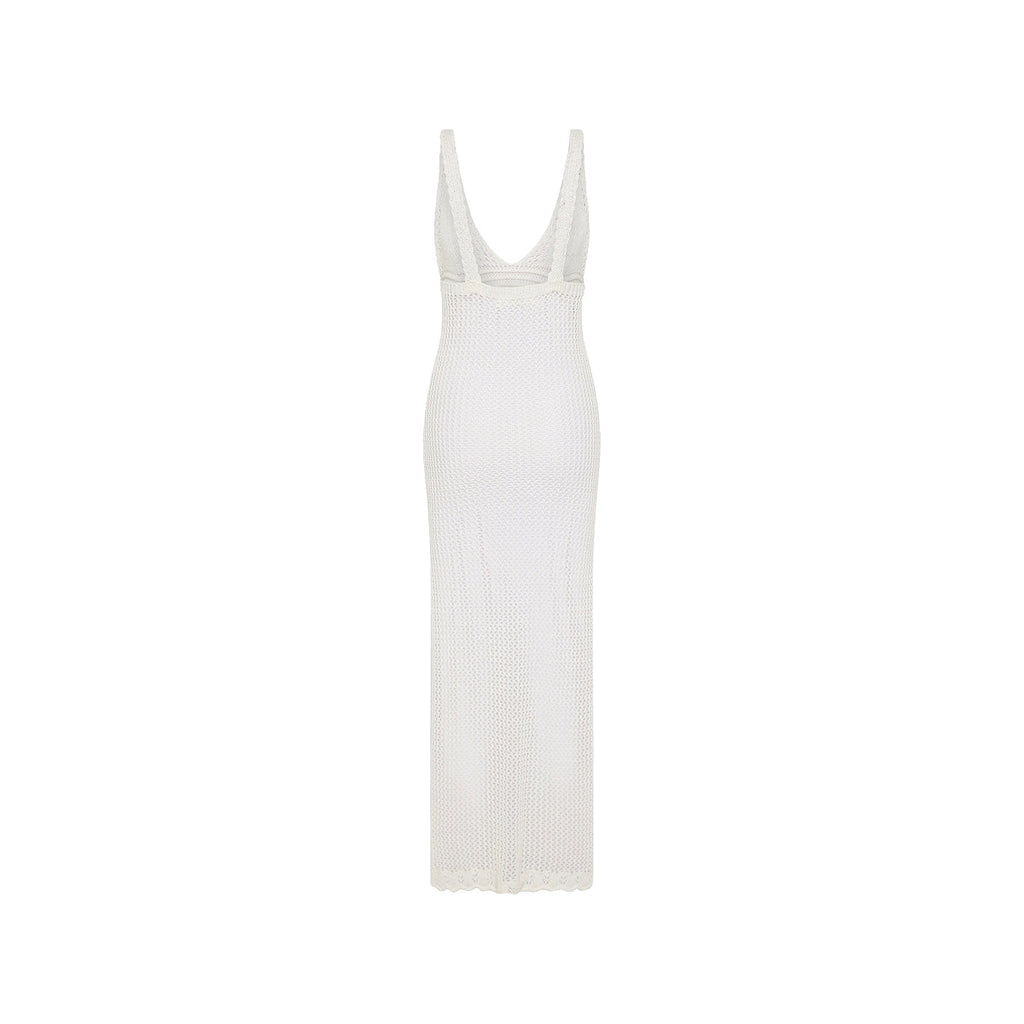 Crochet V Neck Maxi Dress - Ivory