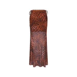 Chiffon-Maxirock mit seitlichem Bindeband - Leopardenmuster