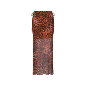 Chiffon-Maxirock mit seitlichem Bindeband - Leopardenmuster