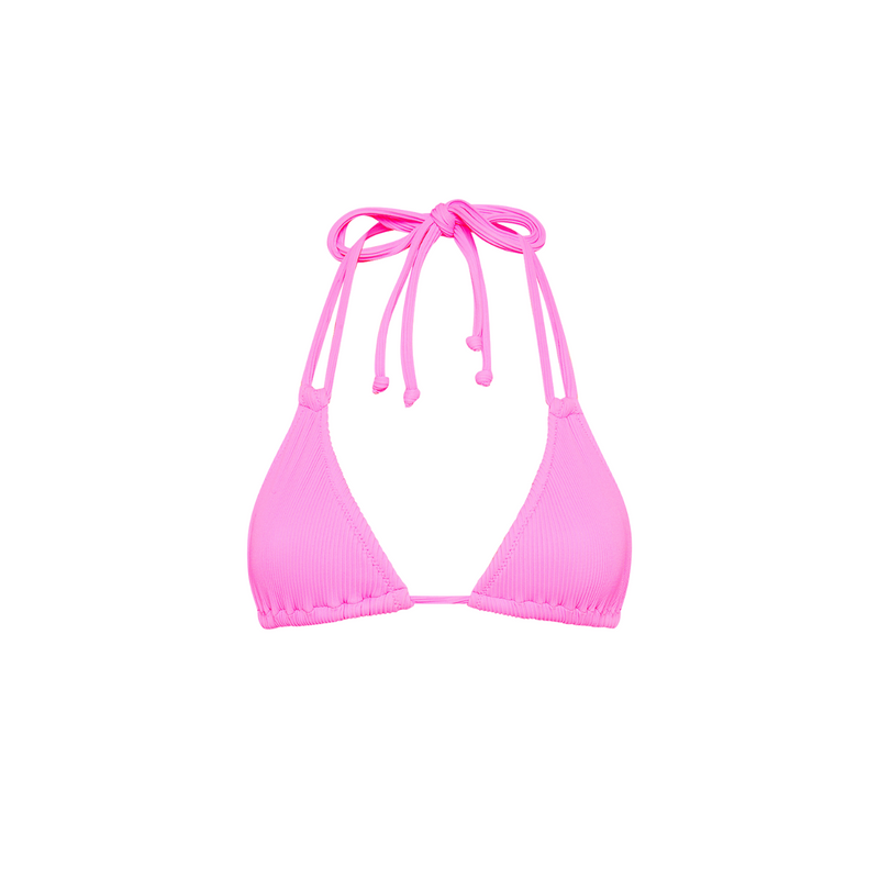 Halter Bralette Bikini Top - Bubblegum Pink Ribbed