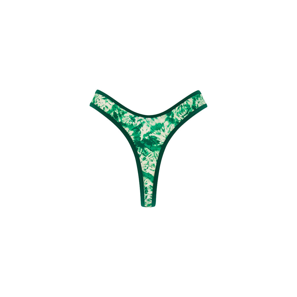 High Leg Thong Bikini Bottom - Emerald Tides