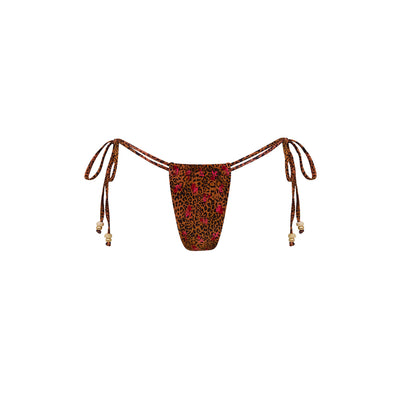 Tie Ruched Thong Bikini Bottom - Wild Rose