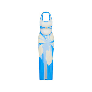 Robe longue en maille à col licou - Bleu Oasis