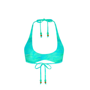 Scoop Mini Halter Crop Bikini Top - Summer Seas