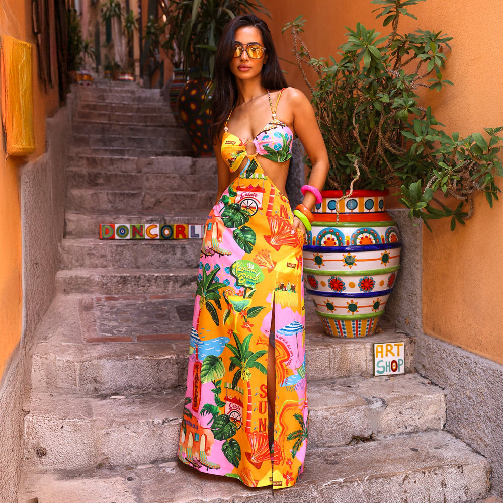 Beaded Cut Out Maxi Dress - Sunlit Spritz