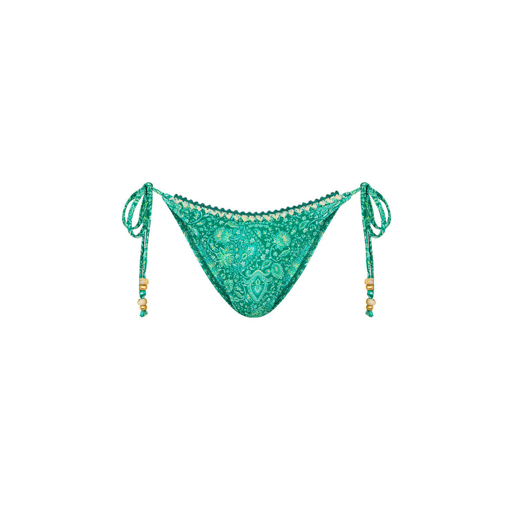 Crochet Dipped Cheeky Tie Bikini Bottom - Emerald Aura
