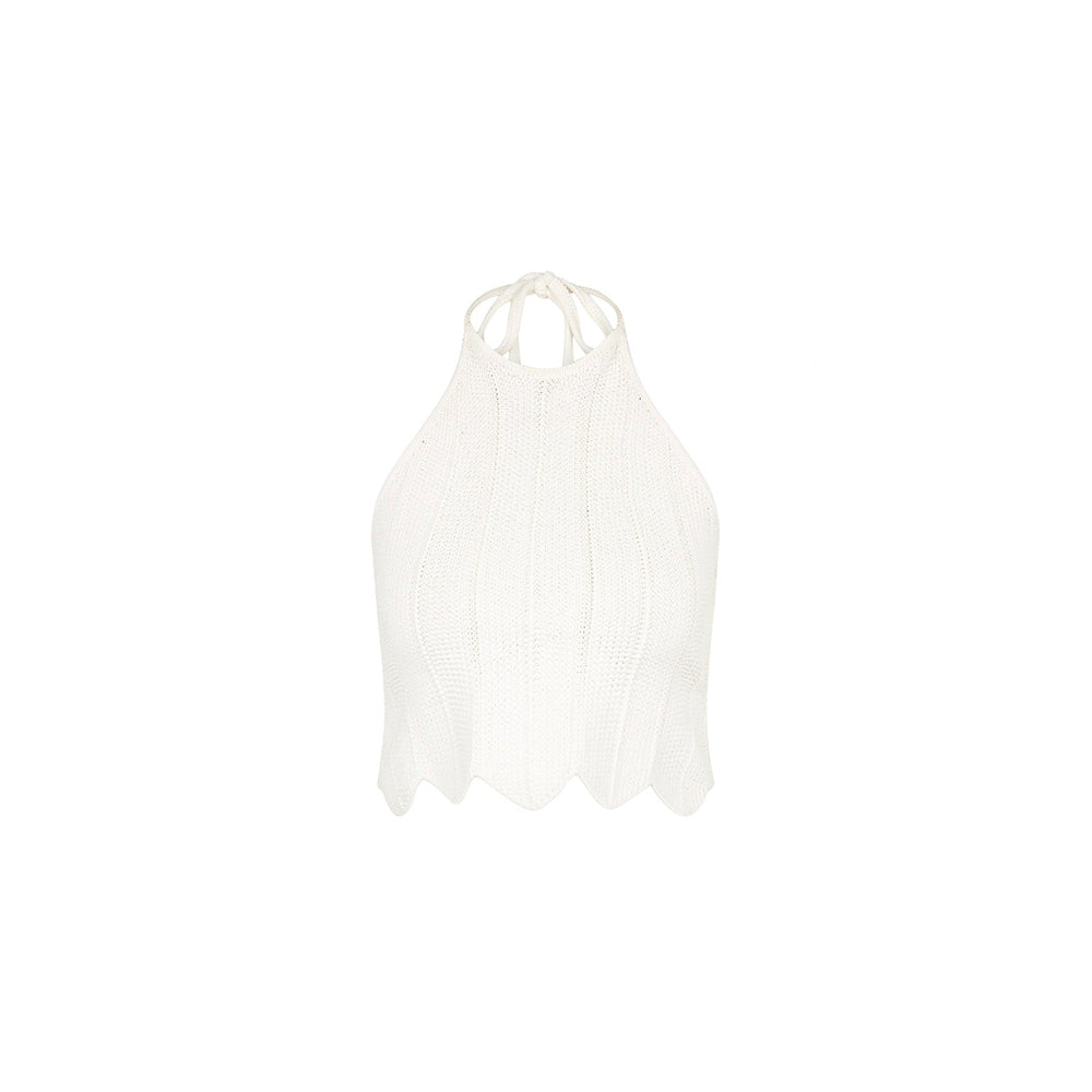 Chevron Knit Halter Crop Top - Whipped White