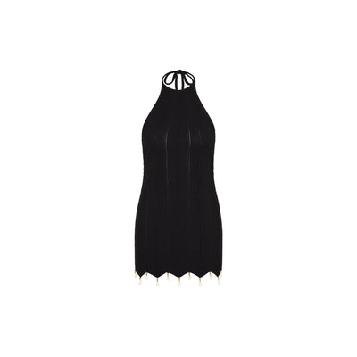 Chevron Knit Halter Mini Dress - Twilight Black
