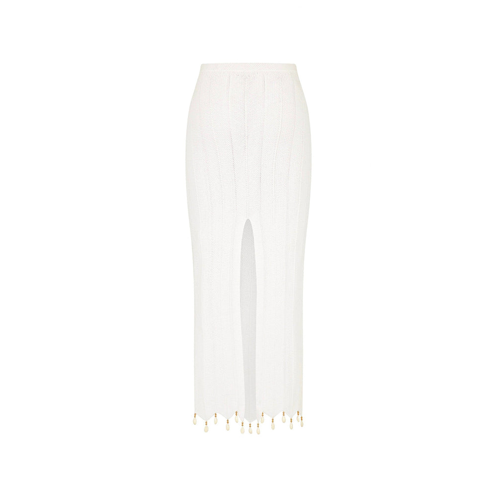 Chevron Knit Midi Skirt - Whipped White