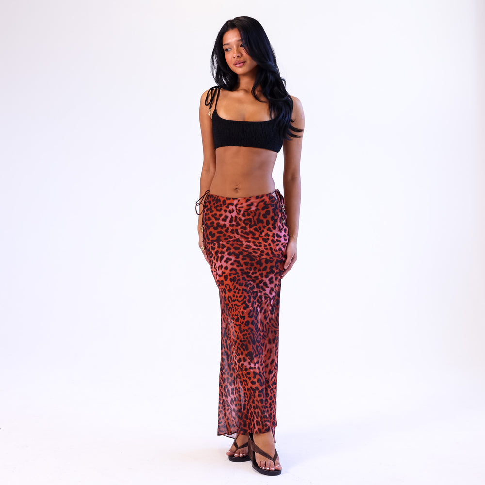 Chiffon Tie Side Maxi Skirt - Leopard Lasso