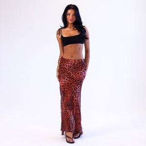 Chiffon-Maxirock mit seitlichem Bindeband - Leopardenmuster