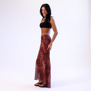 Chiffon-Maxirock mit seitlichem Bindeband - Leopardenmuster