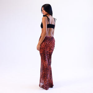 Chiffon-Maxirock mit seitlichem Bindeband - Leopardenmuster