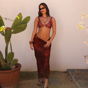 Chiffon-Maxirock mit seitlichem Bindeband - Leopardenmuster