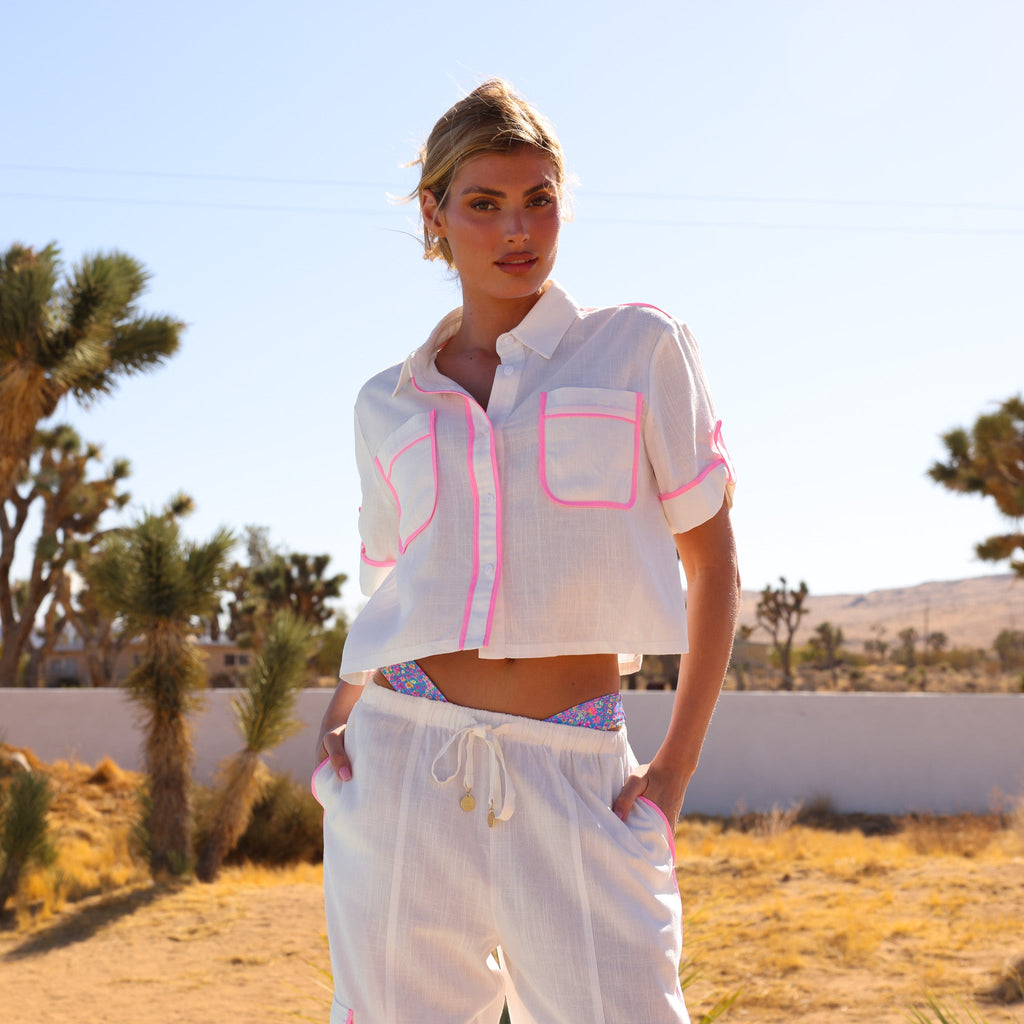 Cropped Button Up Shirt - White