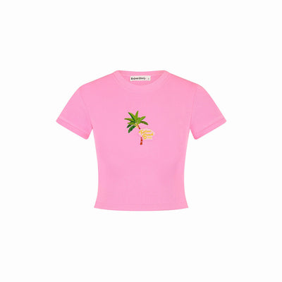 Embroidered Cropped Baby Tee - Island Rose