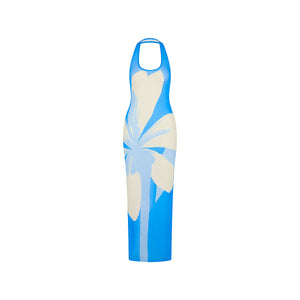 Robe longue en maille à col licou - Bleu Oasis