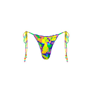 Bas de bikini noué à bords ondulés - Coucher de soleil fluo