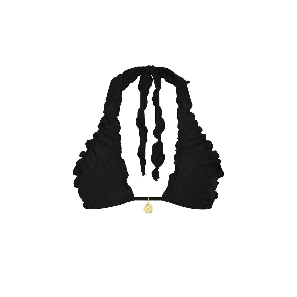 Lettuce Edge Halter Bikini Top - Twilight Black