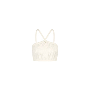 Applique Knit Halter Crop - Whipped White