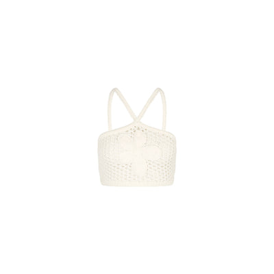 Applique Knit Halter Crop - Whipped White