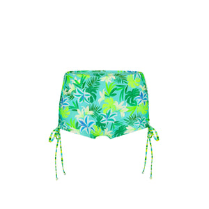 Ruched Tie Cheeky Swim Short - Neon Splice
