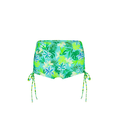 Ruched Tie Cheeky Swim Short - Neon Splice
