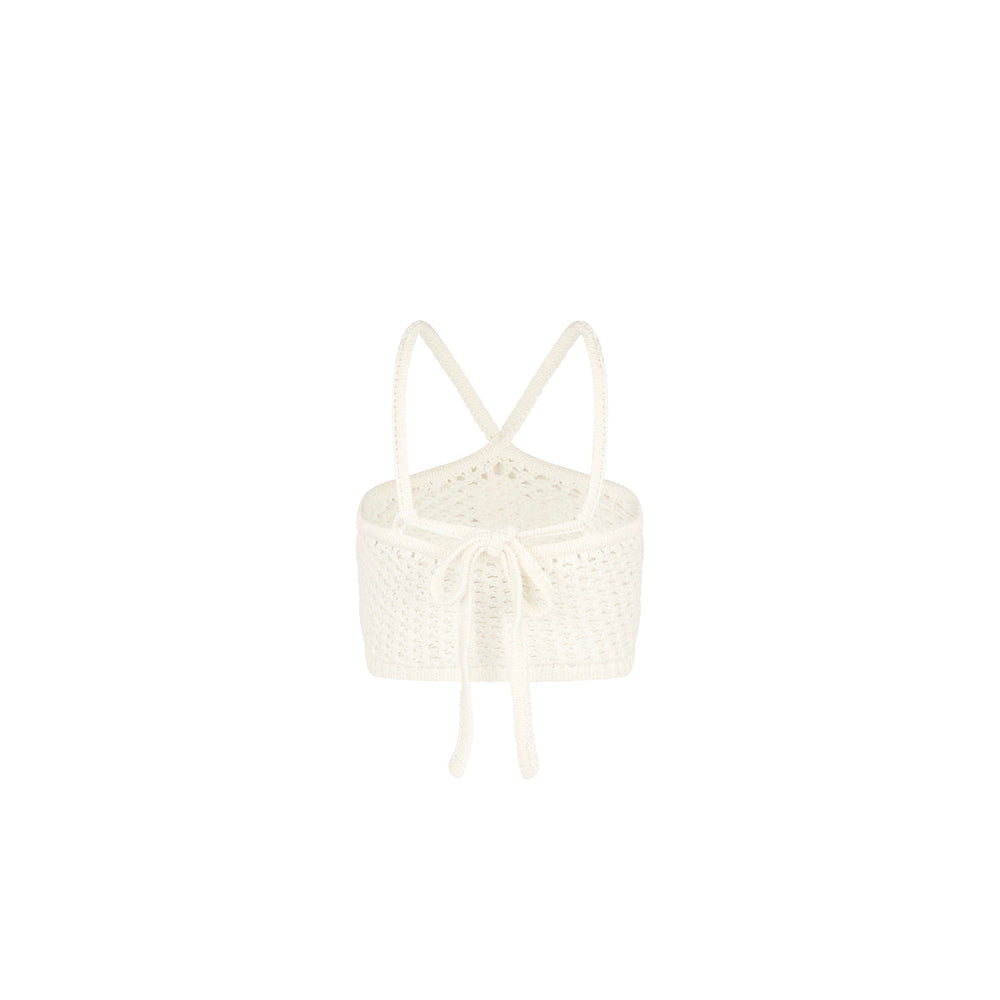 Applique Knit Halter Crop - Whipped White