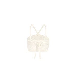 Applique Knit Halter Crop - Whipped White
