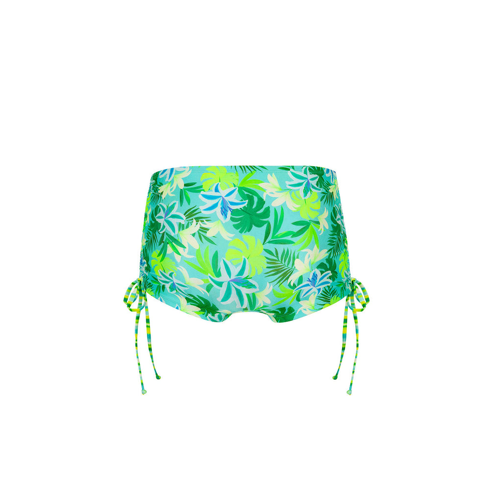Ruched Tie Cheeky Swim Short - Neon Splice