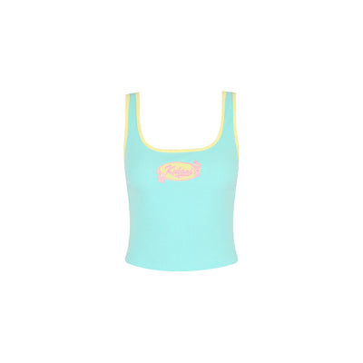 Embroidered Square Neck Tank Top - Pastel Tides