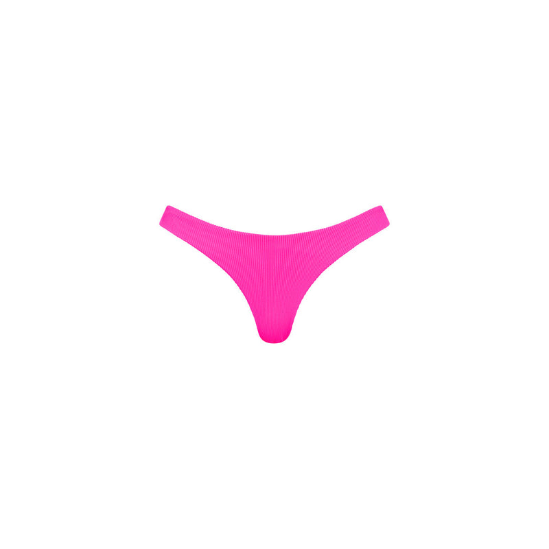 Minimal Full Coverage Bikini Bottom - Flamingo Pink Ribbed