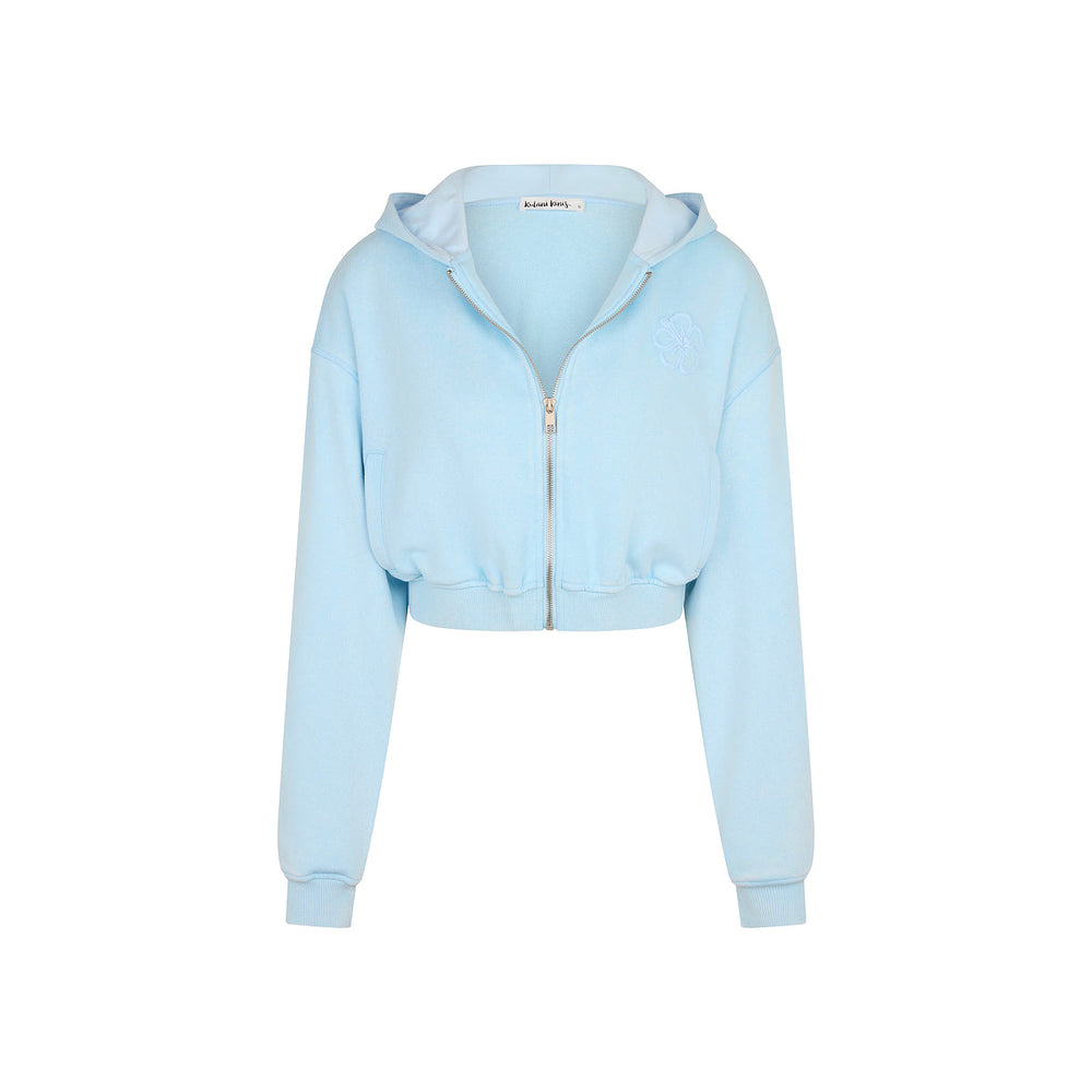 Cropped Zip Through Hoodie - Baby Bluebell