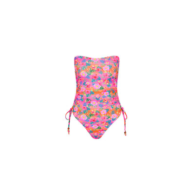 Ruched Bandeau Classic Cut One Piece - Summer Glow
