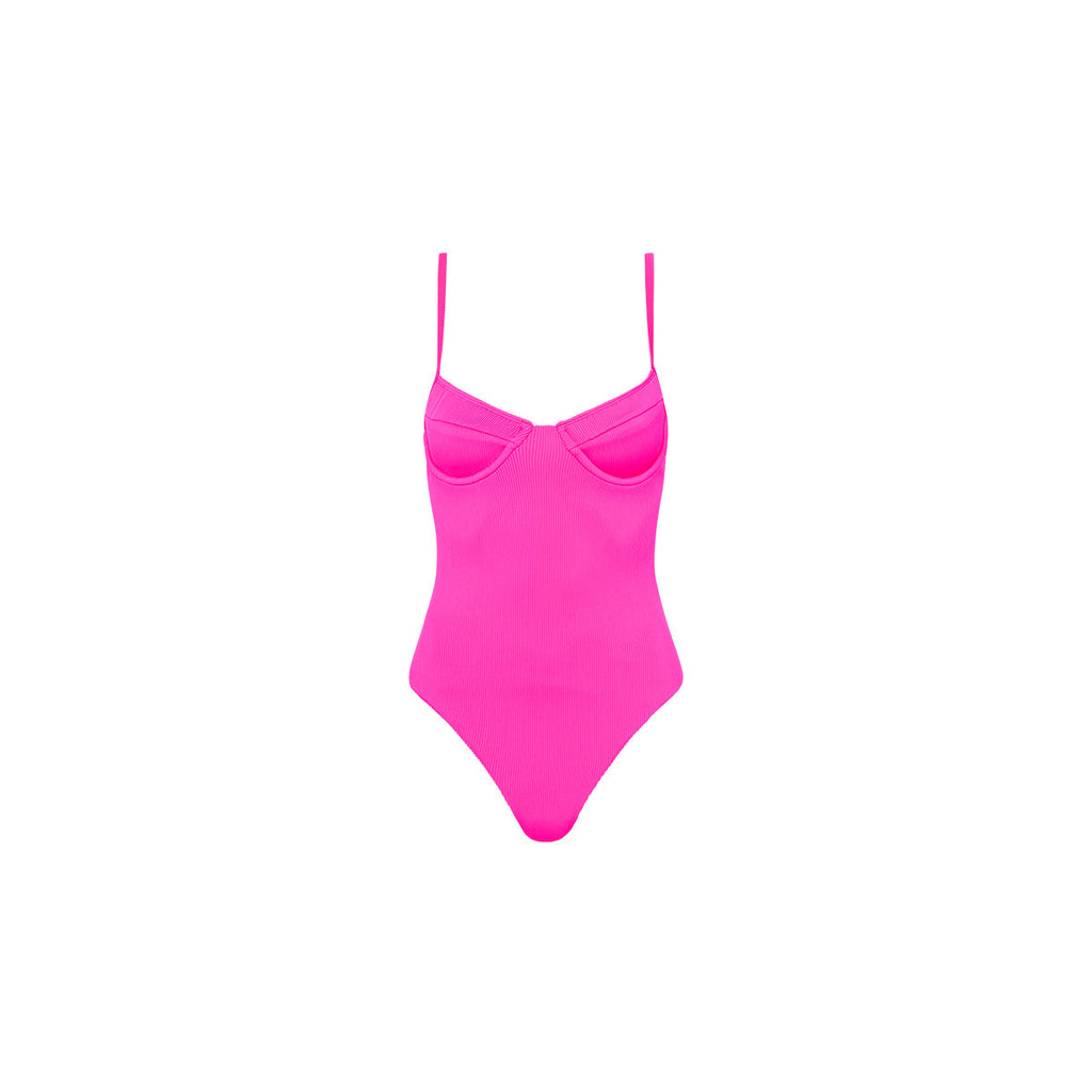 Underwire Cheeky One Piece - Flamingo Pink Ribbed