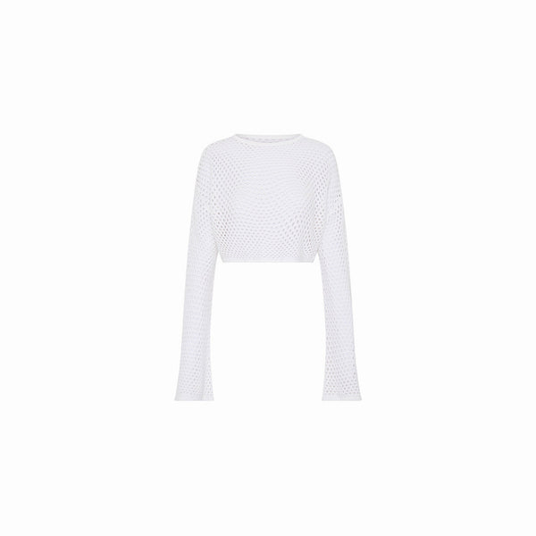 Crochet Long Sleeve Crop - White