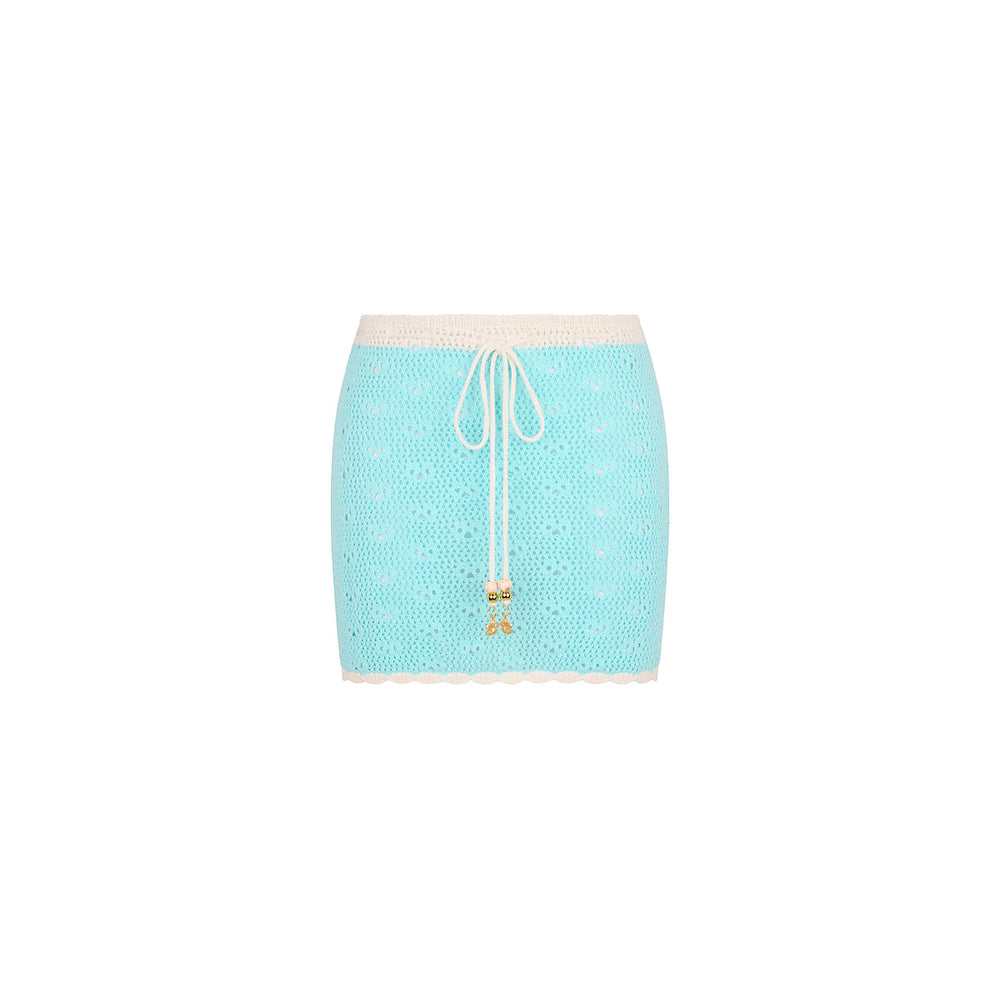 Drawstring Knit Mini Skirt - Pretty Blue