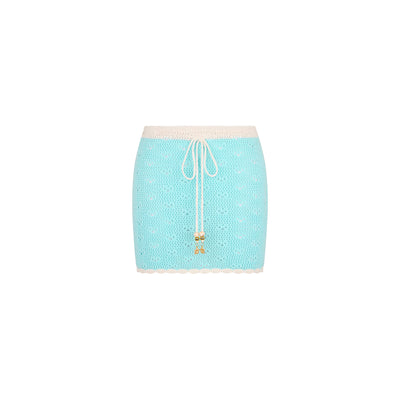 Drawstring Knit Mini Skirt - Pretty Blue