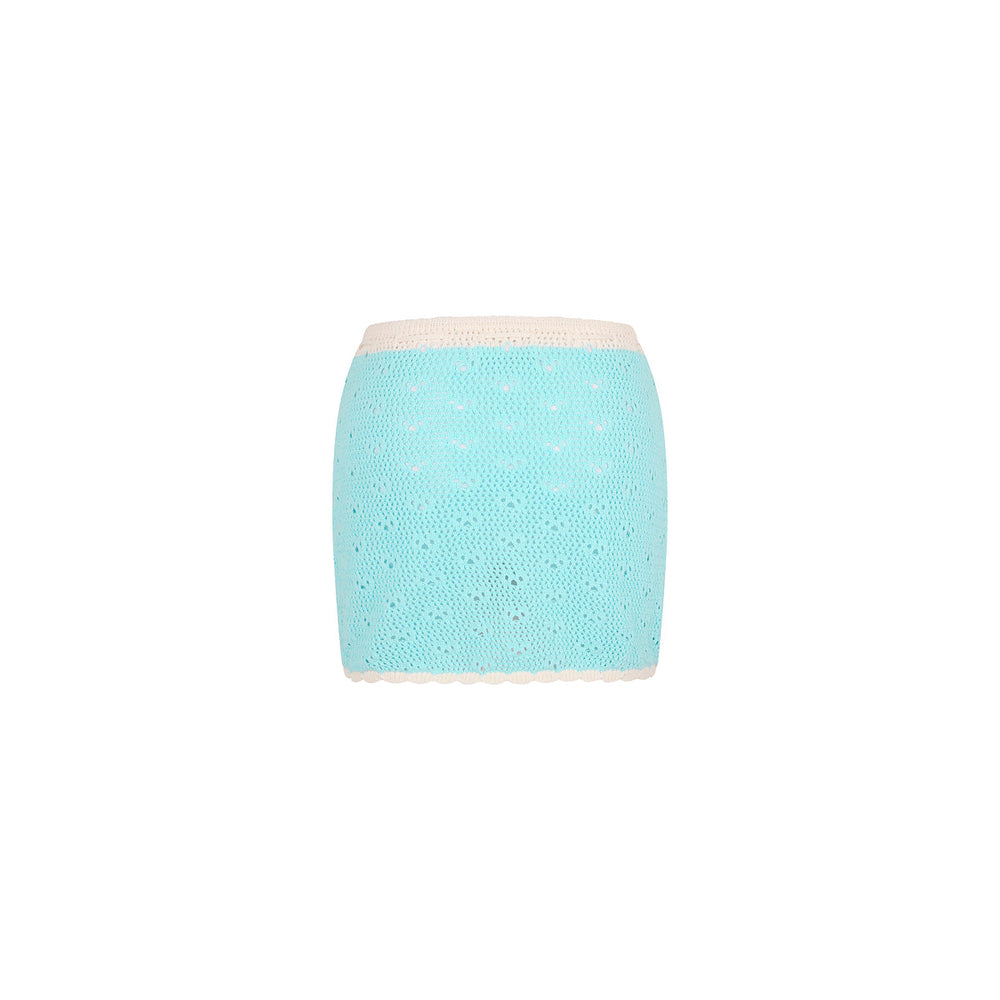 Jupe Courte en Maille avec Cordon de Serrage – Bleu Charmant