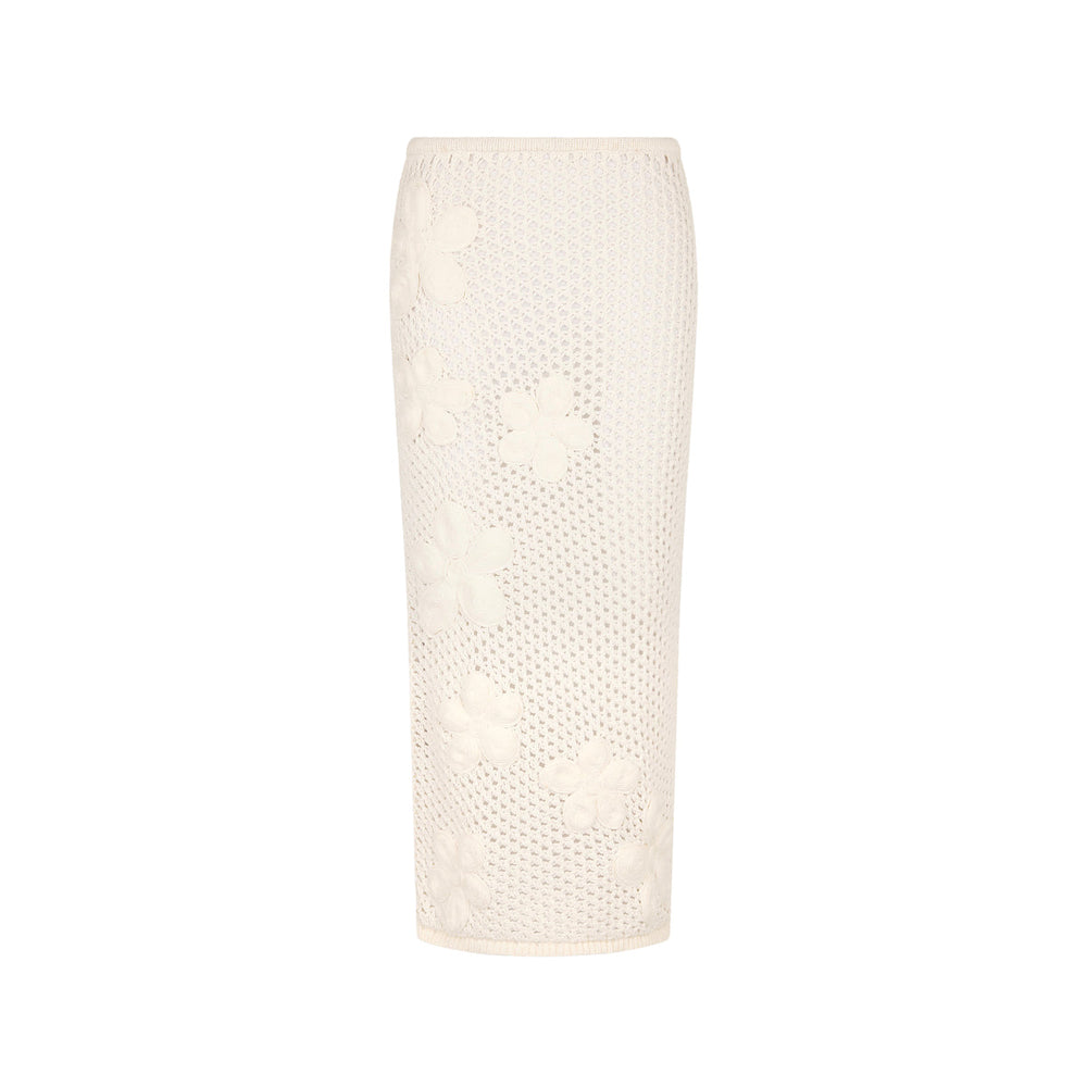 Applique Knit Maxi Skirt - Whipped White