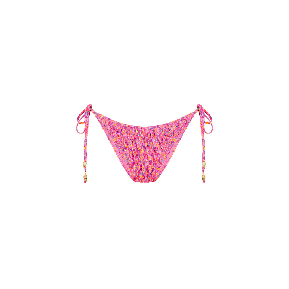Shirred Dipped Cheeky Tie Bikini Bottom - Gelato Bloom