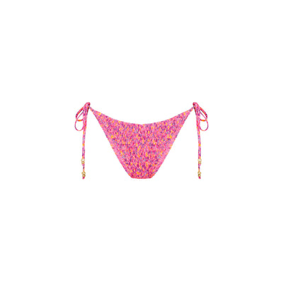 Shirred Dipped Cheeky Tie Bikini Bottom - Gelato Bloom