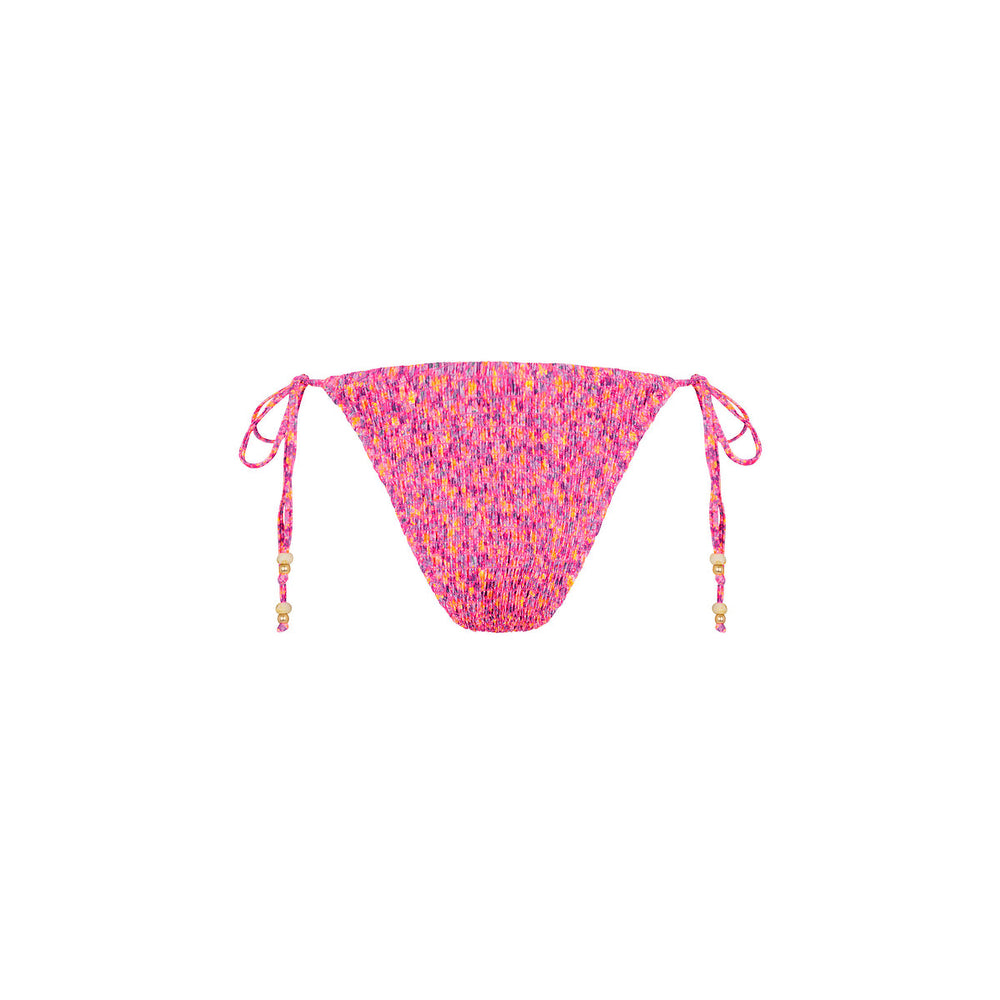 Shirred Dipped Cheeky Tie Bikini Bottom - Gelato Bloom