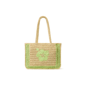 Sac fourre-tout en paille Hibiscus - Pin Citron vert